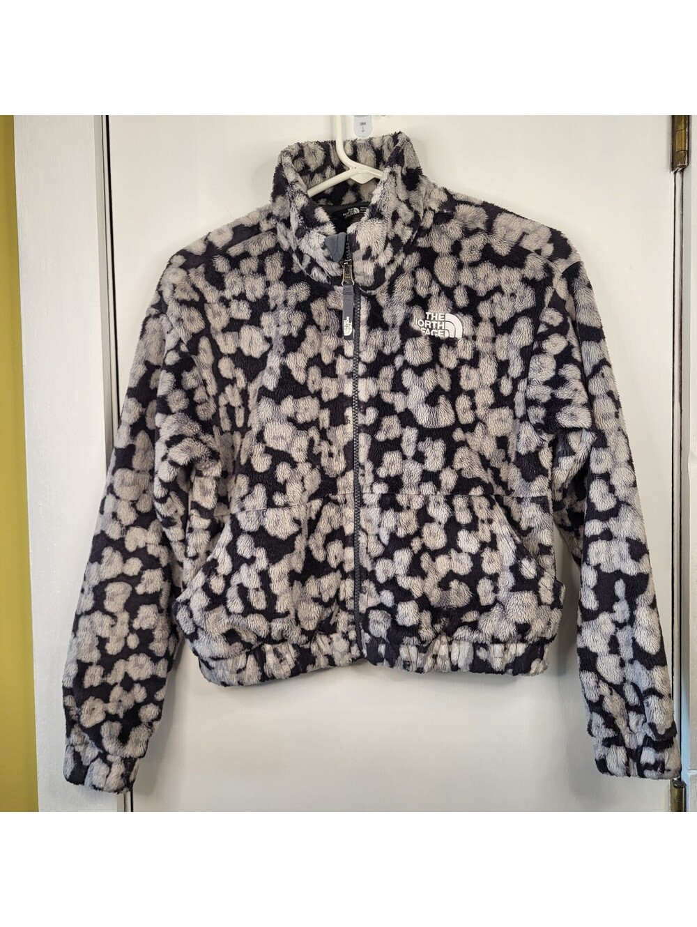 The North Face girls Lg 14/16 Leopard Print Fleece Jacket full front zipper corp